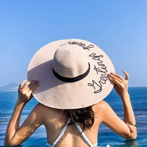 Summer Wide Brim Floppy Hat With "Greetings From"